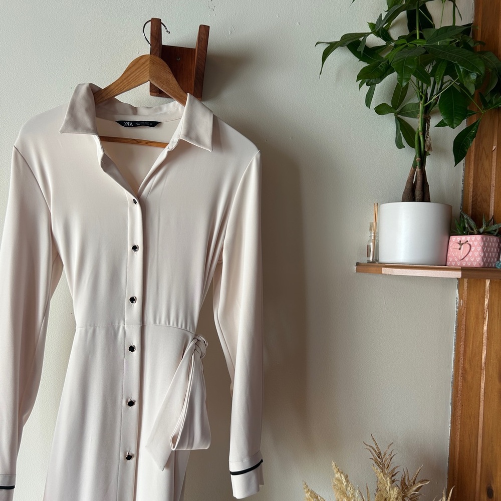 Zara Cream Midi Dress with Black Accents